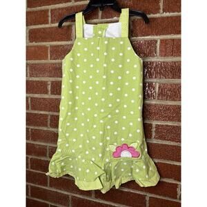 Peaches and Cream Girls Dress Polka Dot Green Flower 5